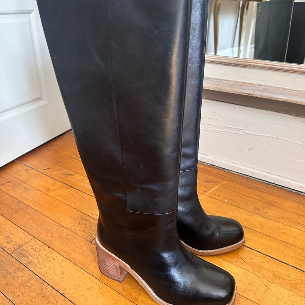 New Unworn Sold Out BODEN Black Leather Knee-High Boots US Size 8 EU Size 39